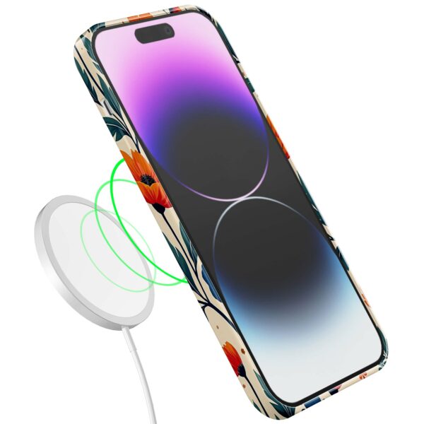 blauwe en oranje bloemen opdruk_iPhone 14 Pro Max telefoonhoesje met volledige rondom bedrukking (7)