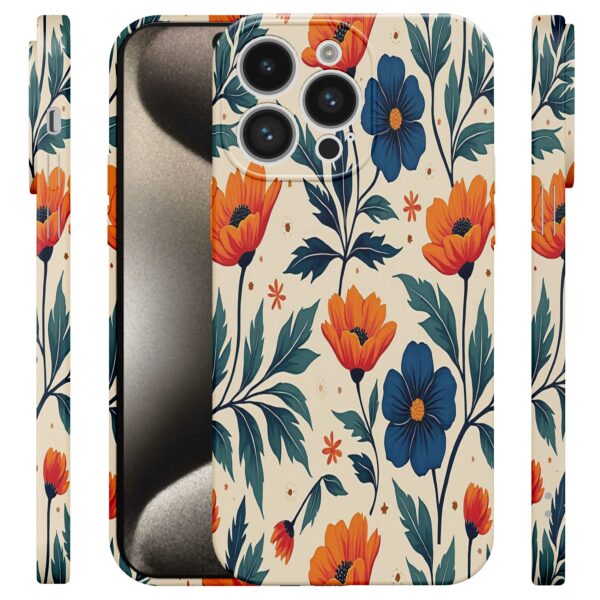 blauwe en oranje bloemen opdruk_iPhone 15 Pro Max telefoonhoesje met volledige rondom bedrukking (4)