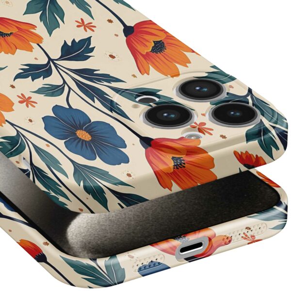 blauwe en oranje bloemen opdruk_iPhone 15 Pro Max telefoonhoesje met volledige rondom bedrukking (5)