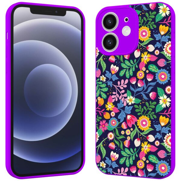 bloemen opdruk_iPhone 12 Telefoonhoesje met paars rand (2)