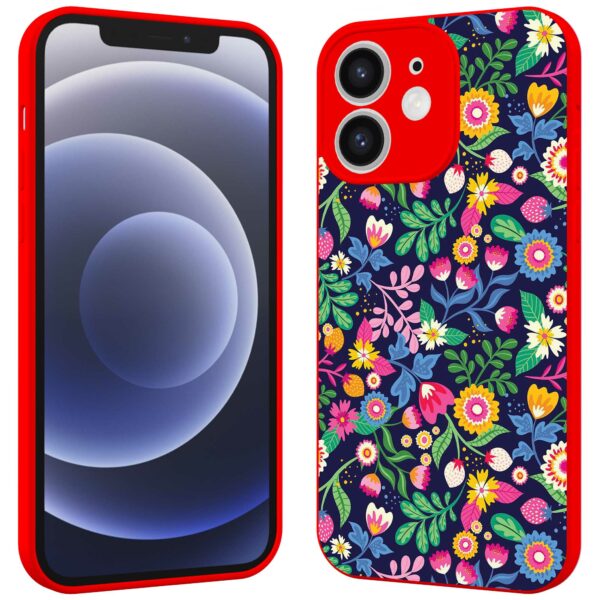 bloemen opdruk_iPhone 12 Telefoonhoesje met rode rand (2)