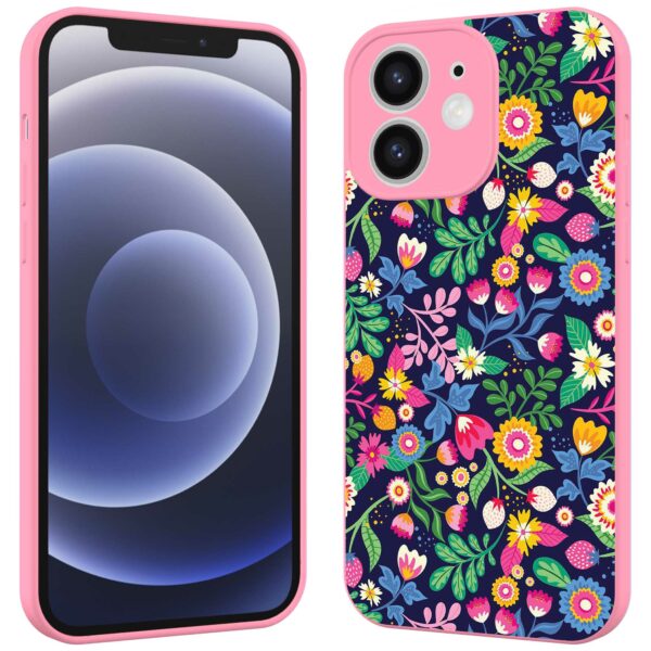 bloemen opdruk_iPhone 12 Telefoonhoesje met roze rand (2)