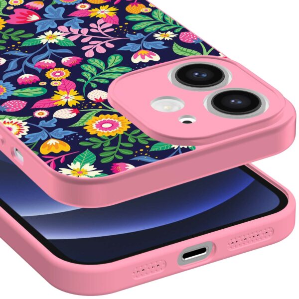 bloemen opdruk_iPhone 12 Telefoonhoesje met roze rand (3)