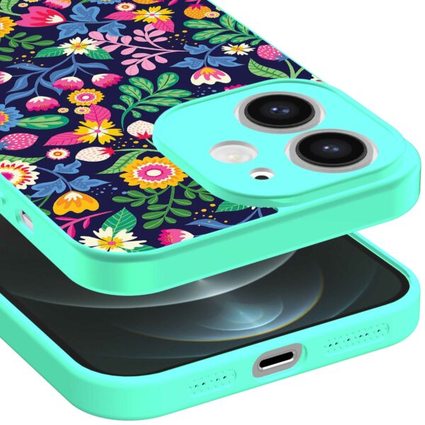 bloemen opdruk_iPhone 12 Telefoonhoesje met turquoise rand (3)