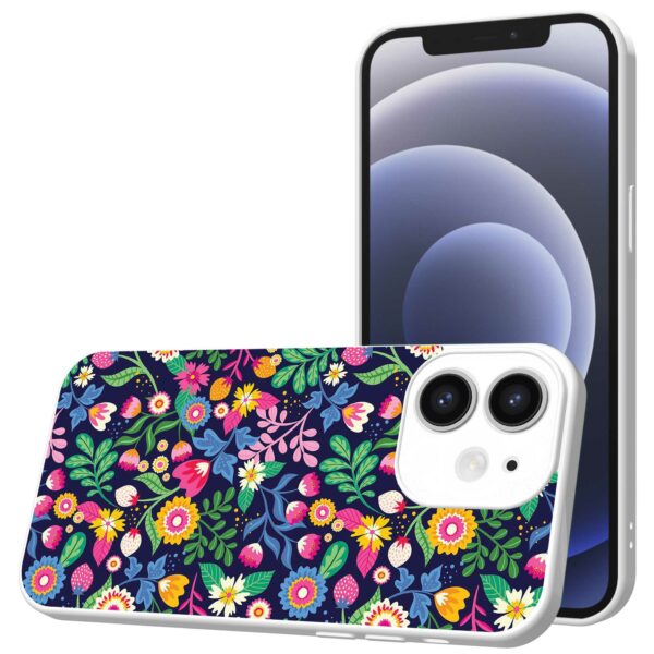 bloemen opdruk_iPhone 12 Telefoonhoesje met witte rand (1)
