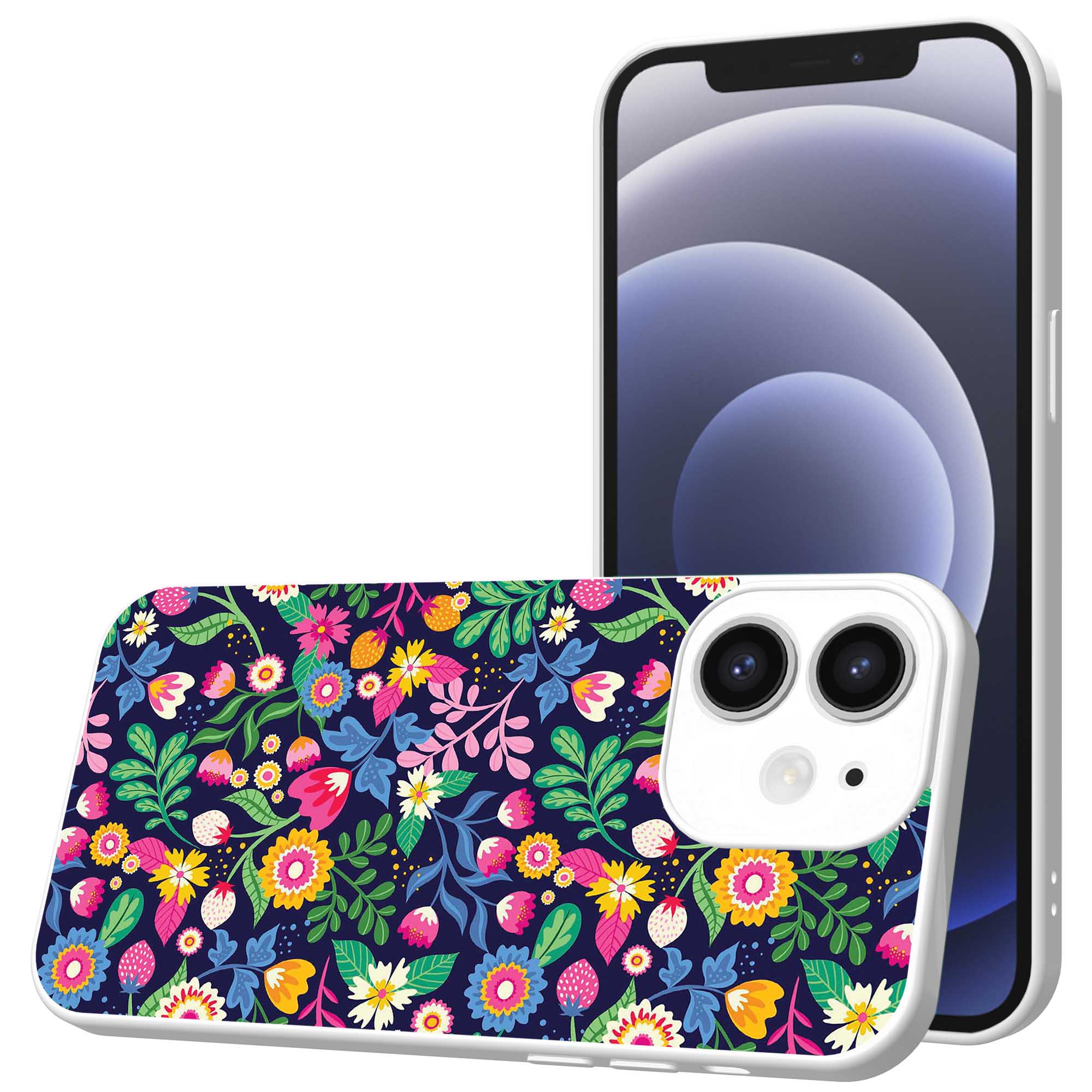bloemen opdruk_iPhone 12 Telefoonhoesje met witte rand (1)