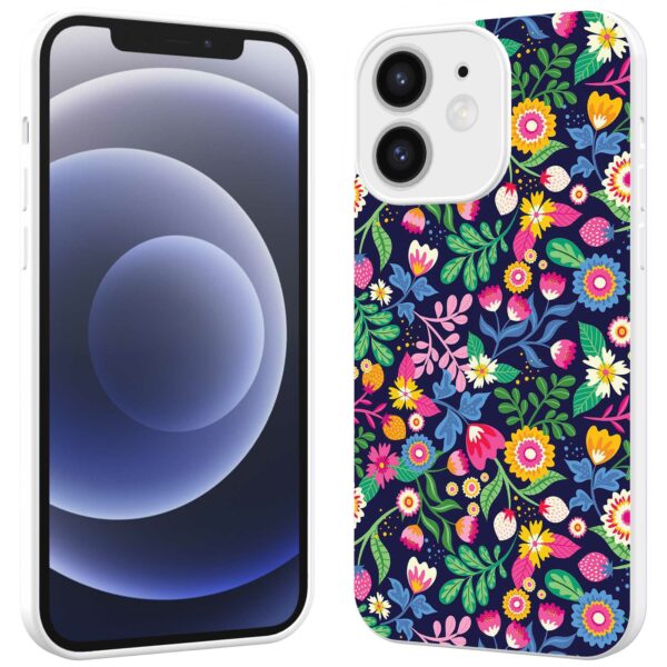 bloemen opdruk_iPhone 12 Telefoonhoesje met witte rand (2)