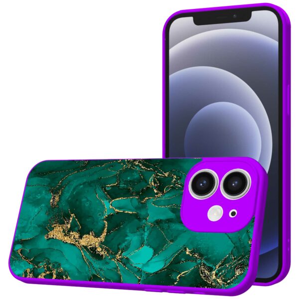 groen goud marmer opdruk_iPhone 12 Telefoonhoesje met paars rand (1)