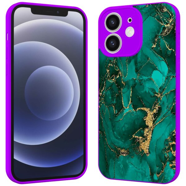 groen goud marmer opdruk_iPhone 12 Telefoonhoesje met paars rand (2)