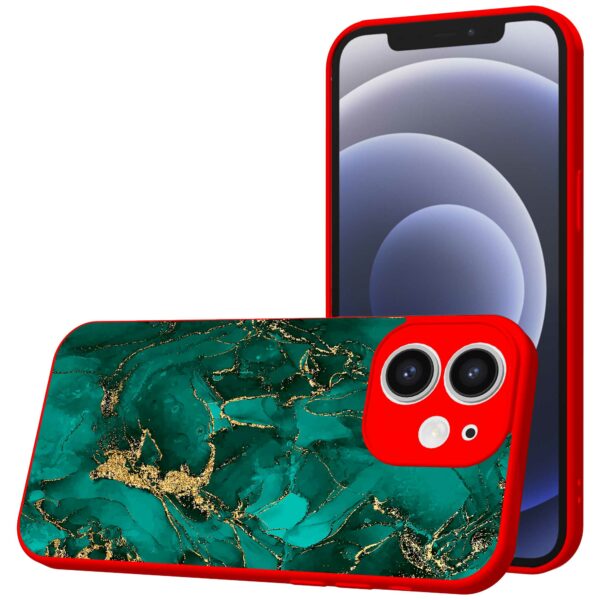 groen goud marmer opdruk_iPhone 12 Telefoonhoesje met rode rand (1)