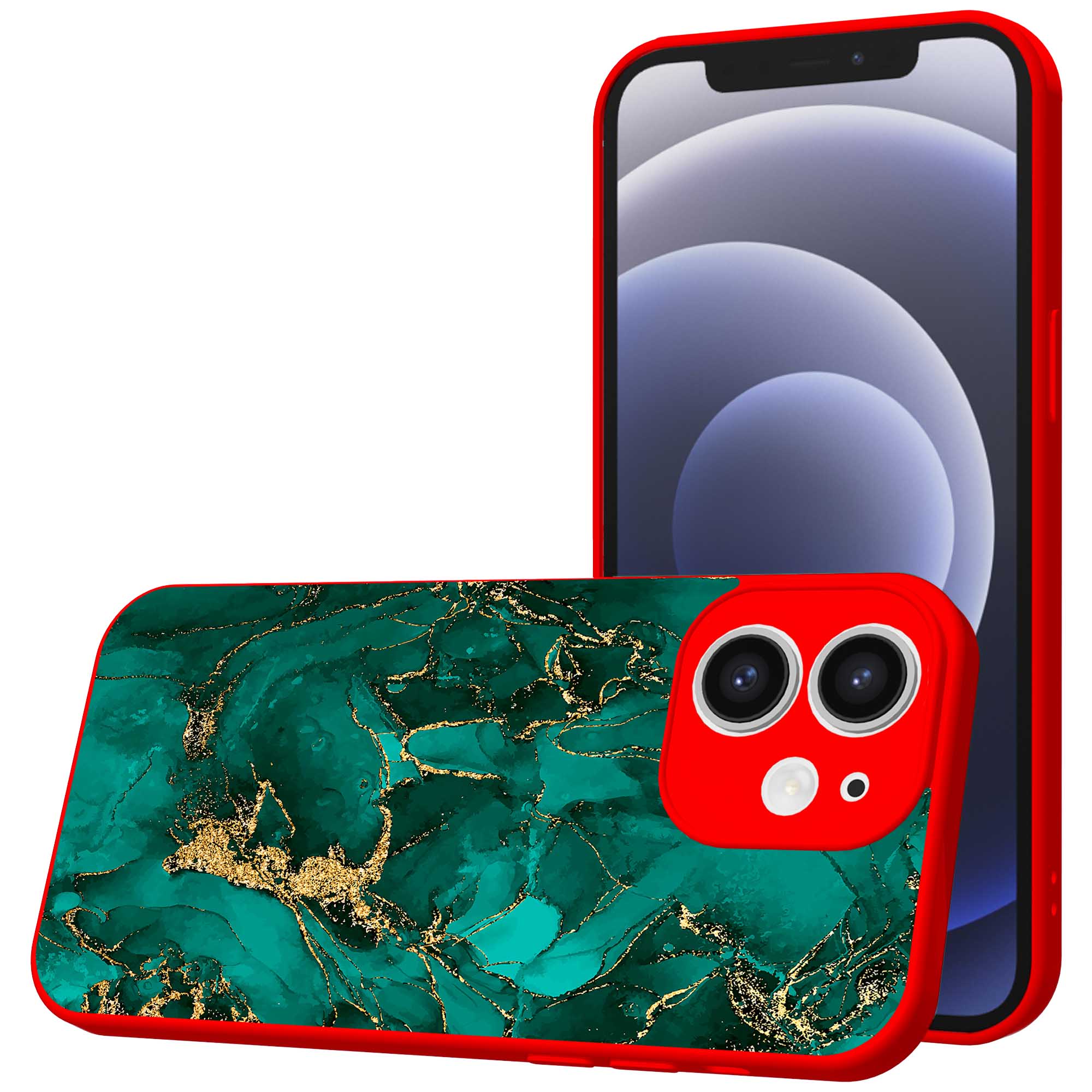 groen goud marmer opdruk_iPhone 12 Telefoonhoesje met rode rand (1)