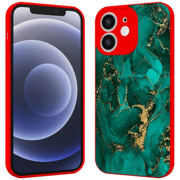 groen goud marmer opdruk_iPhone 12 Telefoonhoesje met rode rand (2)
