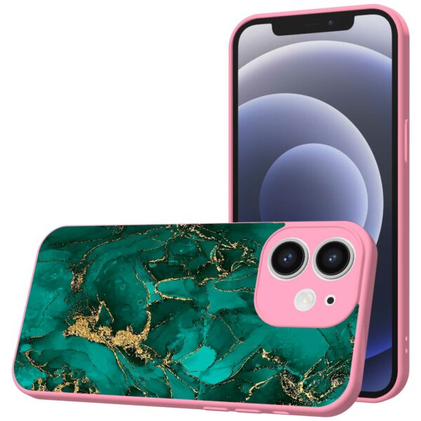 groen goud marmer opdruk_iPhone 12 Telefoonhoesje met roze rand (1)