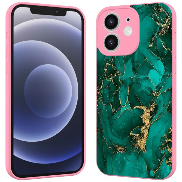 groen goud marmer opdruk_iPhone 12 Telefoonhoesje met roze rand (2)