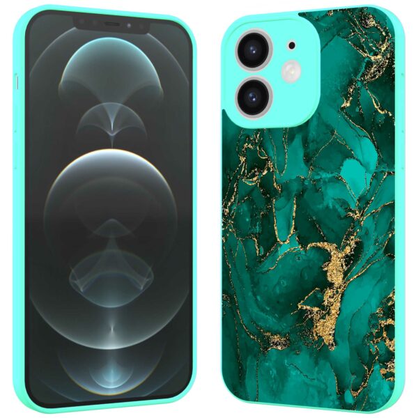 groen goud marmer opdruk_iPhone 12 Telefoonhoesje met turquoise rand (2)