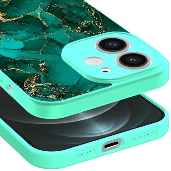 groen goud marmer opdruk_iPhone 12 Telefoonhoesje met turquoise rand (3)
