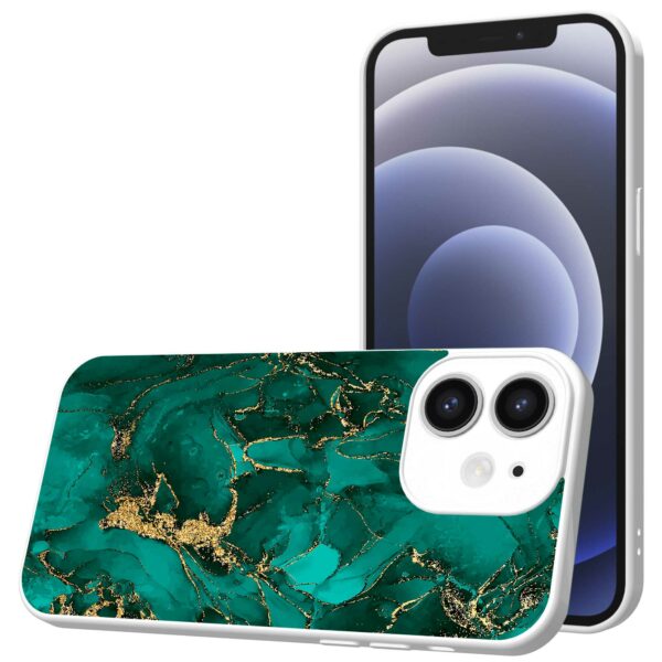 groen goud marmer opdruk_iPhone 12 Telefoonhoesje met witte rand (1)