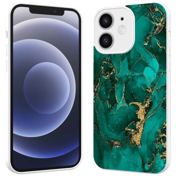 groen goud marmer opdruk_iPhone 12 Telefoonhoesje met witte rand (2)