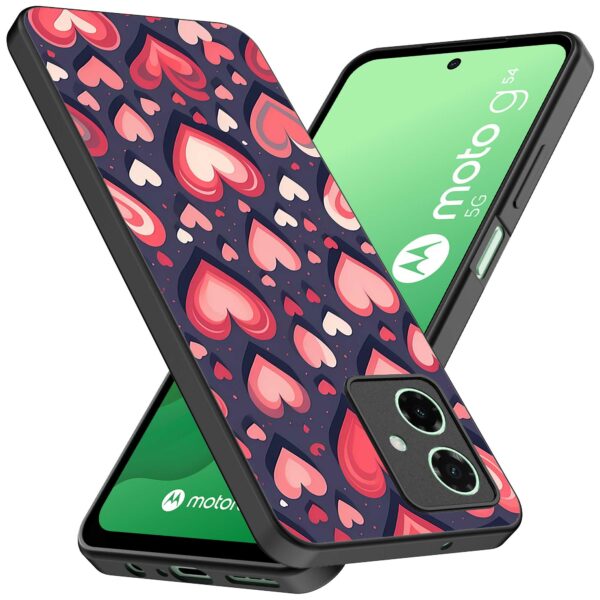 grote roze en rode hartjes opdruk_Motorola Moto G54 telefoonhoesje