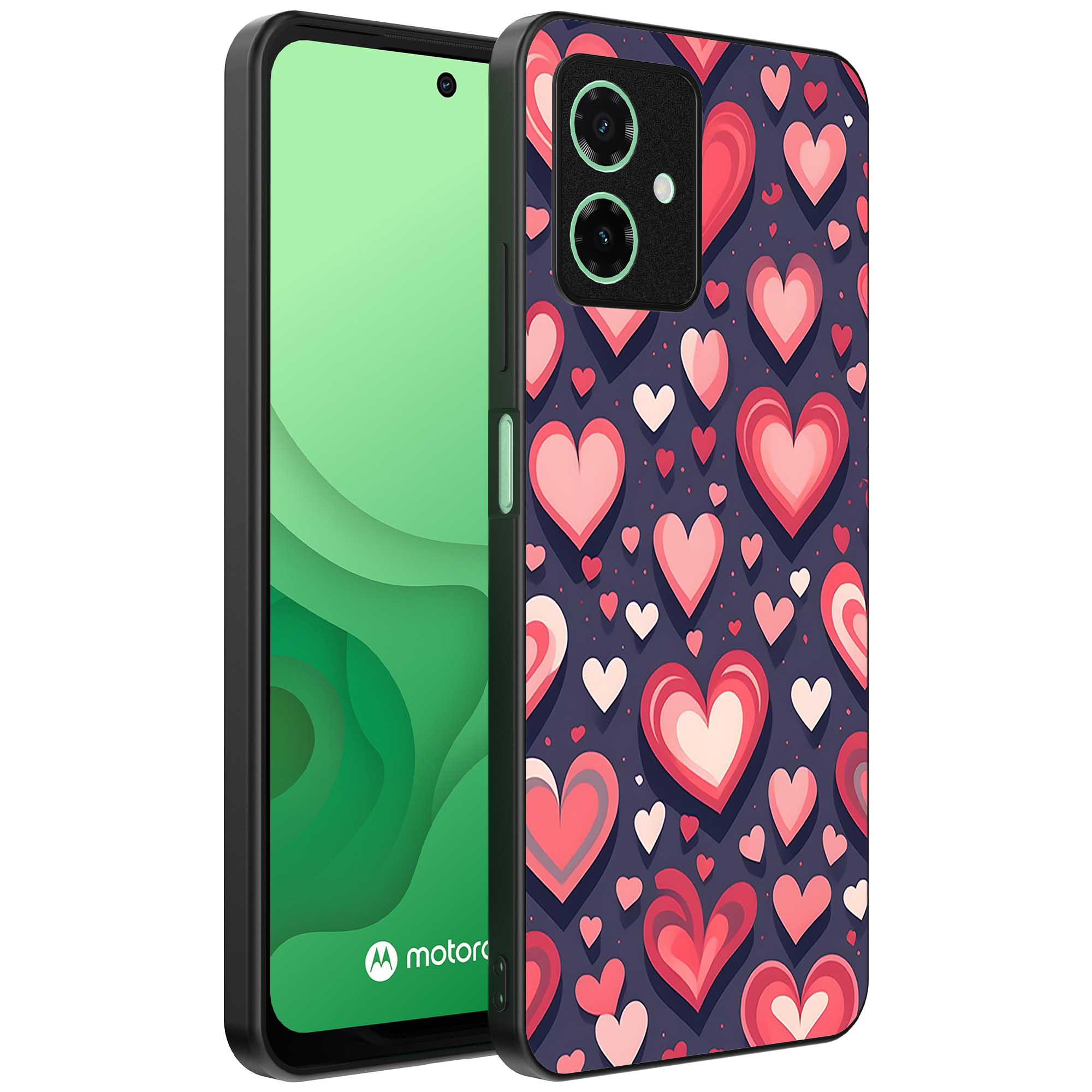 grote roze en rode hartjes opdruk_Motorola Moto G54 telefoonhoesje met