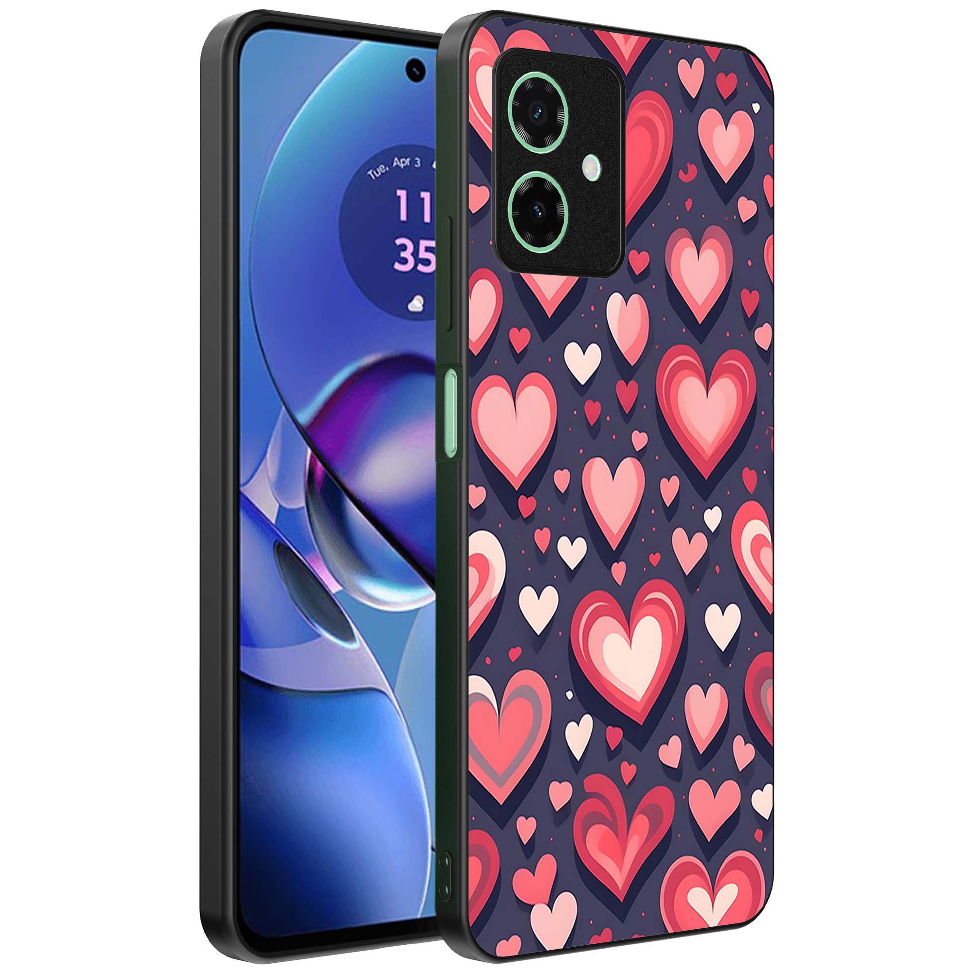 grote roze en rode hartjes opdruk_Motorola Moto G55 telefoonhoesje (1)