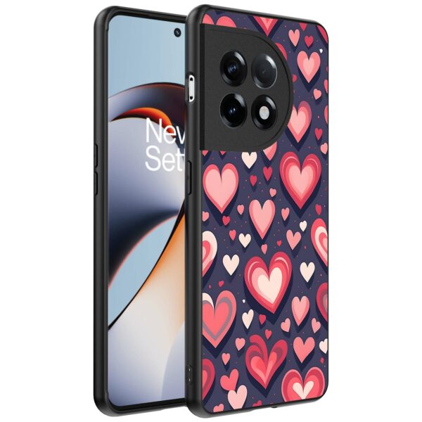 grote roze en rode hartjes opdruk_OnePlus 11R Telefoonhoesje (1)