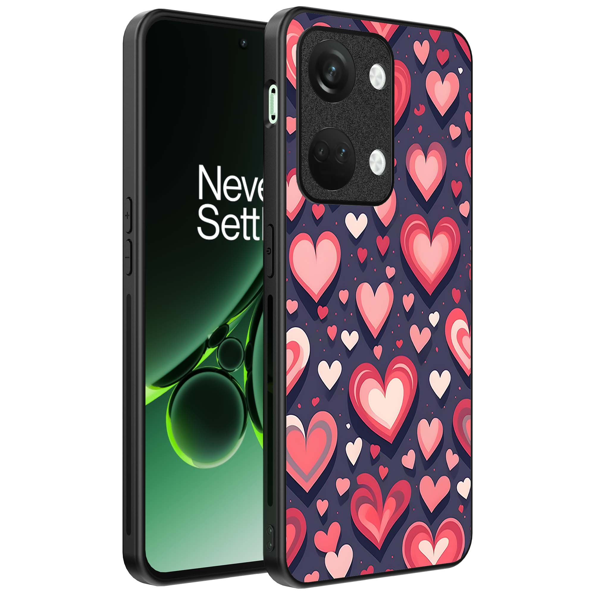 grote roze en rode hartjes opdruk_OnePlus Nord 3 Telefoonhoesje (1)