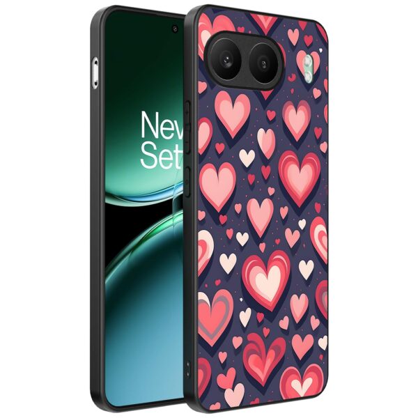 grote roze en rode hartjes opdruk_OnePlus Nord 4 Telefoonhoesje (1)