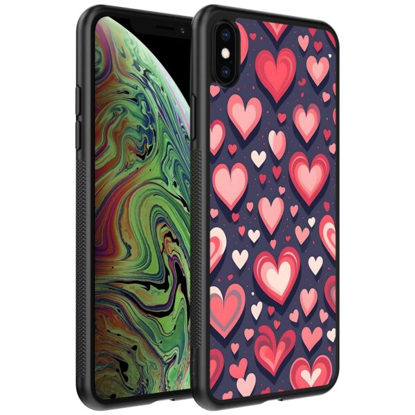 grote roze en rode hartjes opdruk_iPhone X-Xs telefoonhoesje (1)