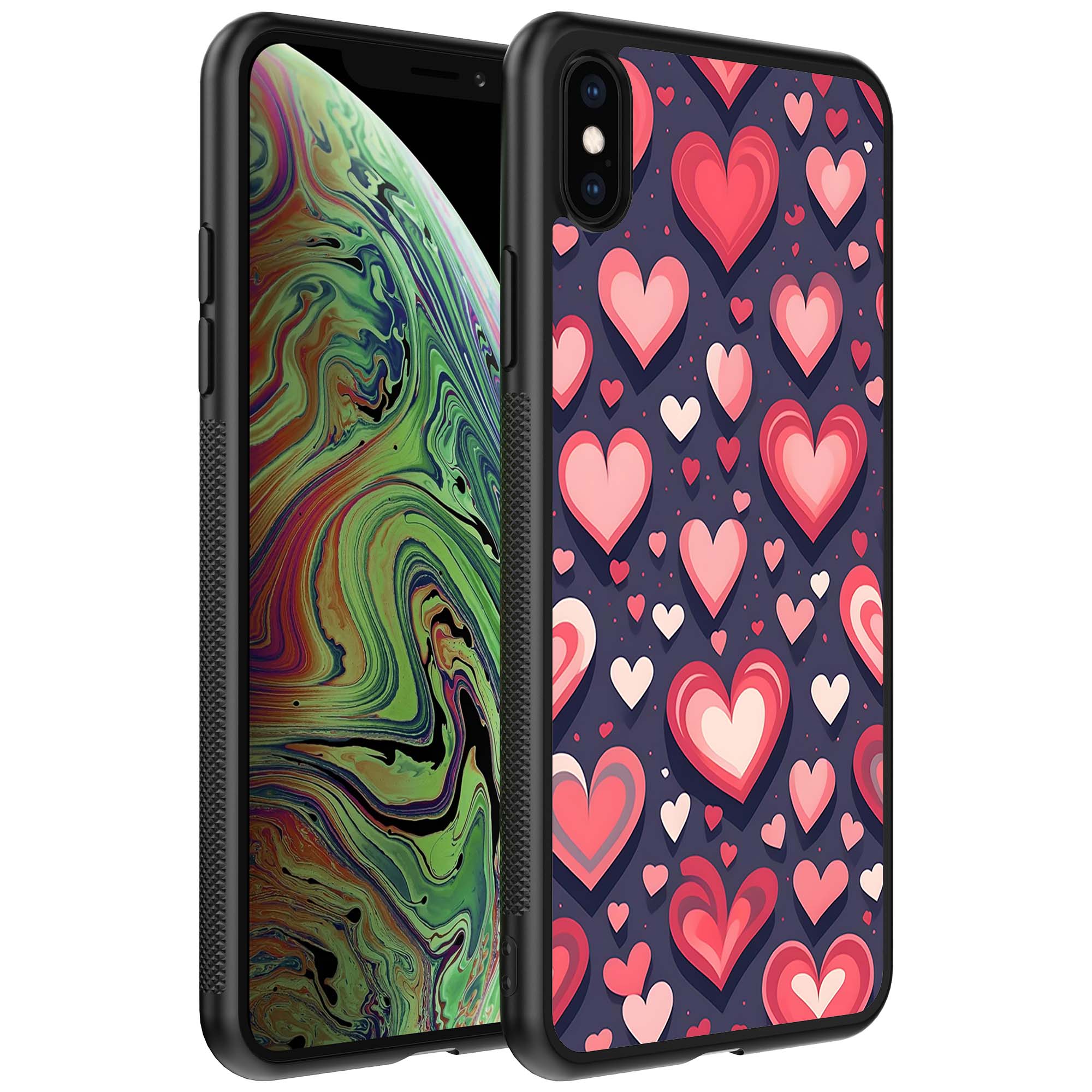 grote roze en rode hartjes opdruk_iPhone X-Xs telefoonhoesje (1)