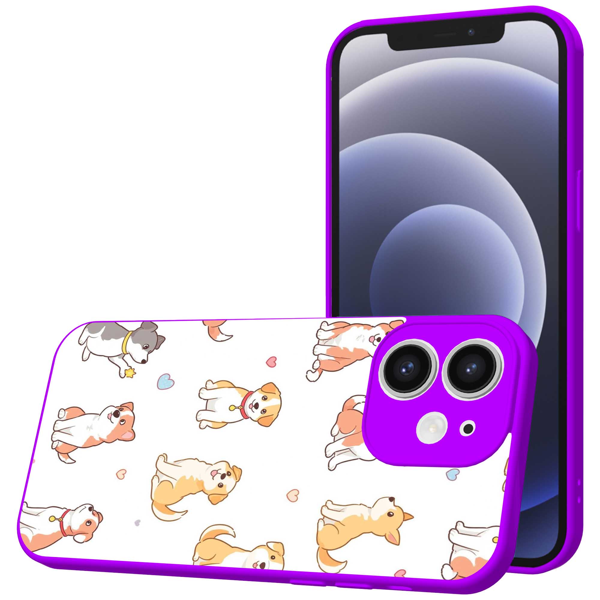 honden opdruk_iPhone 12 Telefoonhoesje met paars rand (1)