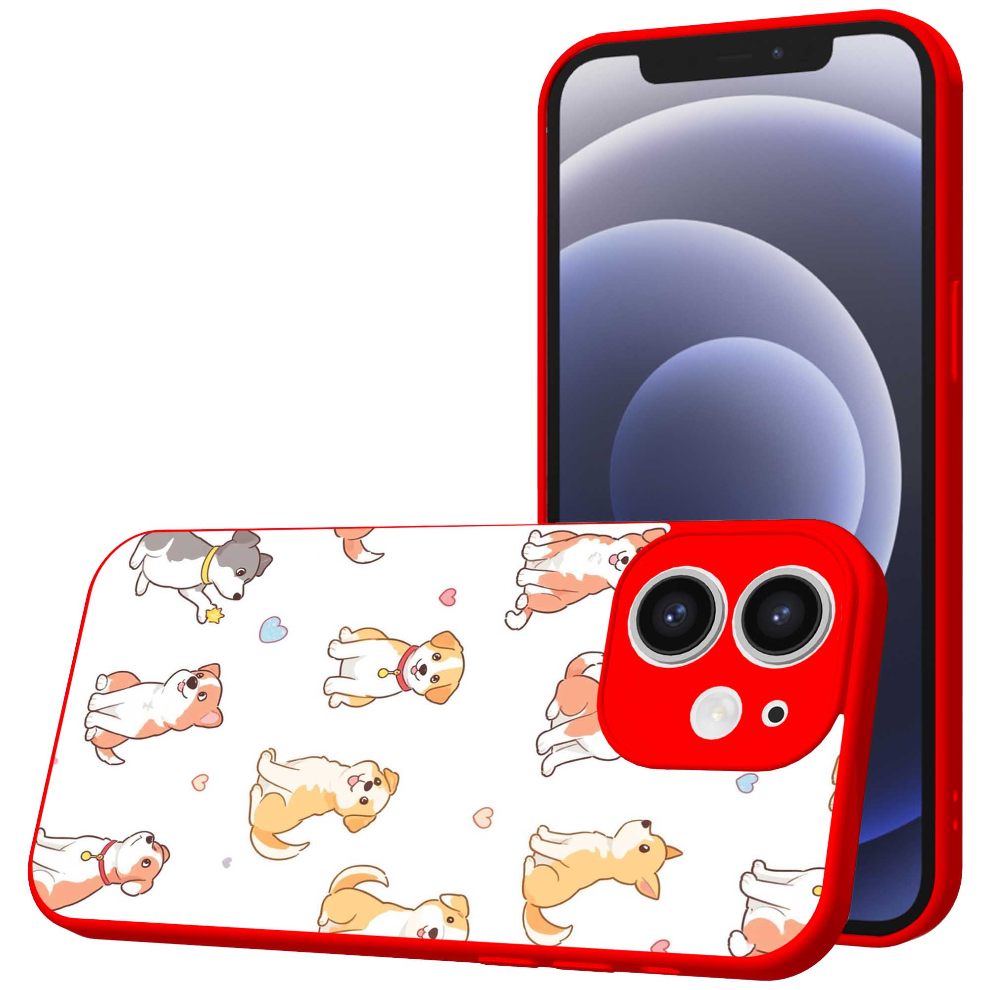 honden opdruk_iPhone 12 Telefoonhoesje met rode rand (1)