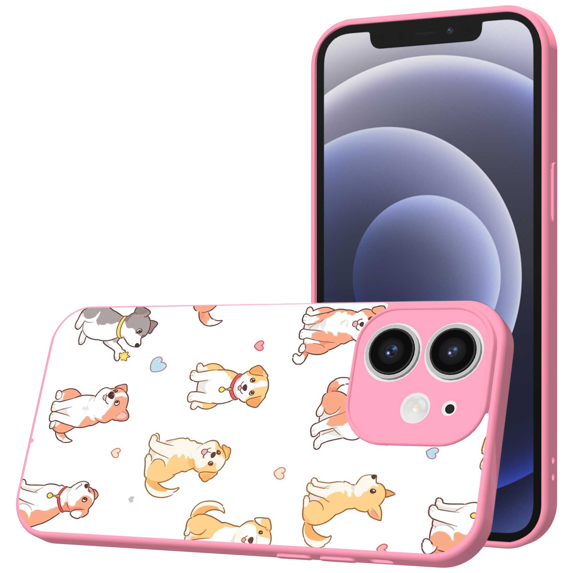 honden opdruk_iPhone 12 Telefoonhoesje met roze rand (1)