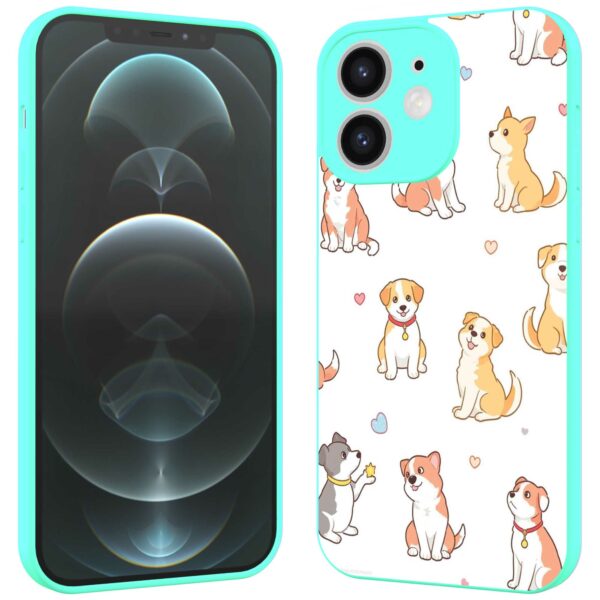 honden opdruk_iPhone 12 Telefoonhoesje met turquoise rand (2)
