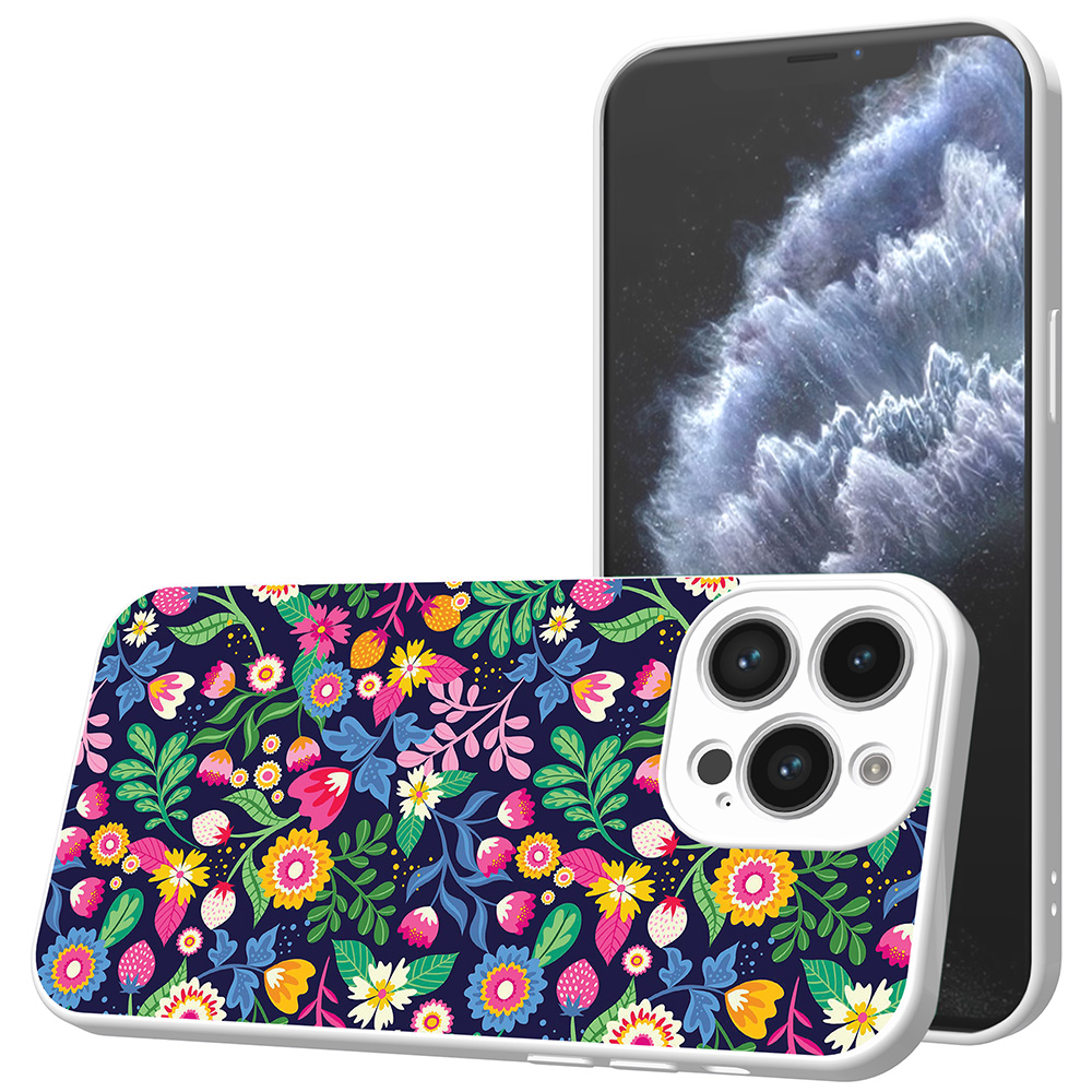 iPhone 11 Pro Max telefoonhoesje met bloemen opdruk wit (1)