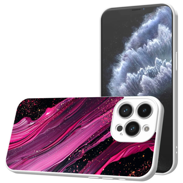 iPhone 11 Pro Max telefoonhoesje met paars roze marmer opdruk wit (1)