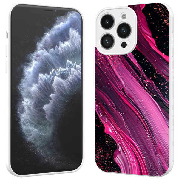 iPhone 11 Pro Max telefoonhoesje met paars roze marmer opdruk wit (2)