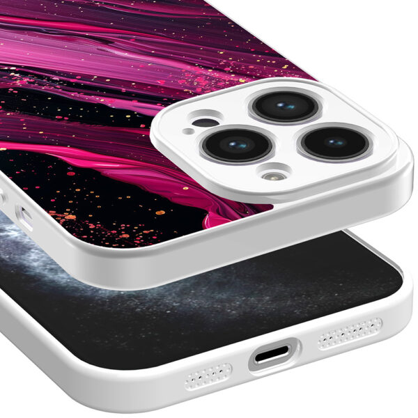 iPhone 11 Pro Max telefoonhoesje met paars roze marmer opdruk wit (3)