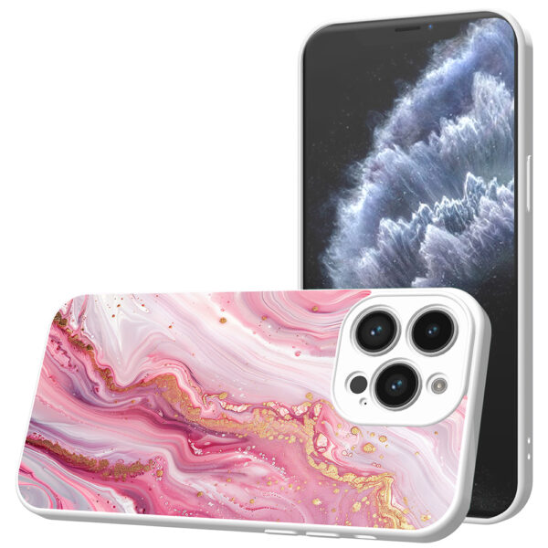 iPhone 11 Pro Max telefoonhoesje met roze marmer opdruk wit (1)