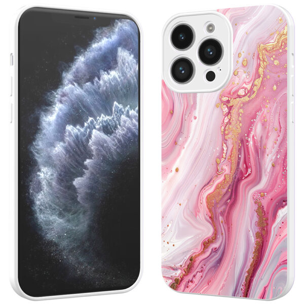 iPhone 11 Pro Max telefoonhoesje met roze marmer opdruk wit (2)