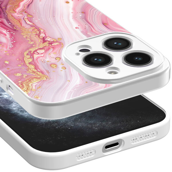 iPhone 11 Pro Max telefoonhoesje met roze marmer opdruk wit (3)