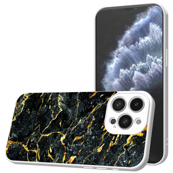 iPhone 11 Pro Max telefoonhoesje met zwart goud marmer opdruk wit (1)