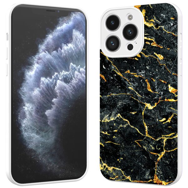 iPhone 11 Pro Max telefoonhoesje met zwart goud marmer opdruk wit (2)