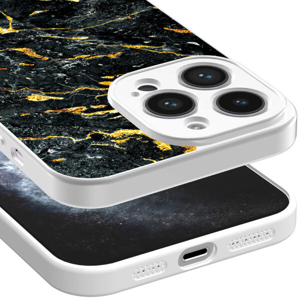 iPhone 11 Pro Max telefoonhoesje met zwart goud marmer opdruk wit (3)