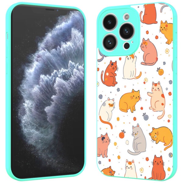 iPhone 11 Pro telefoonhoesje katten en poezen opdruk turqoise (2)
