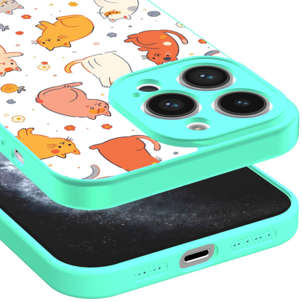 iPhone 11 Pro telefoonhoesje katten en poezen opdruk turqoise (3)