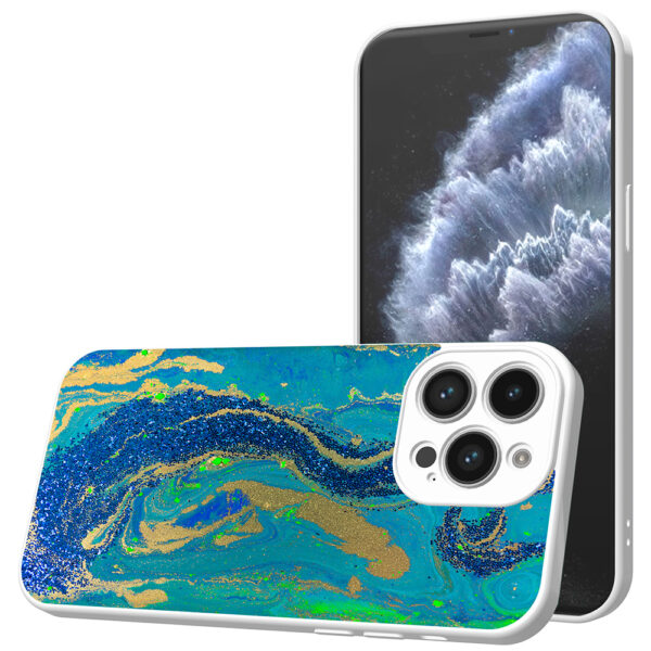 iPhone 11 Pro telefoonhoesje met goud blauw marmer opdruk wit (1)