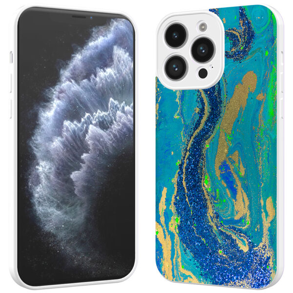 iPhone 11 Pro telefoonhoesje met goud blauw marmer opdruk wit (2)