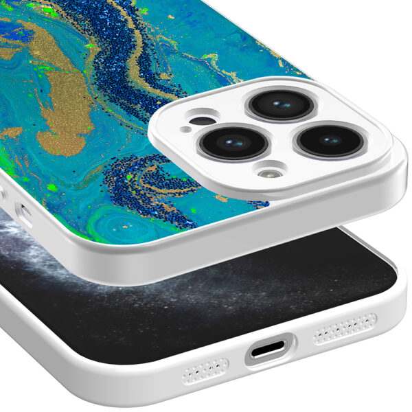 iPhone 11 Pro telefoonhoesje met goud blauw marmer opdruk wit (3)