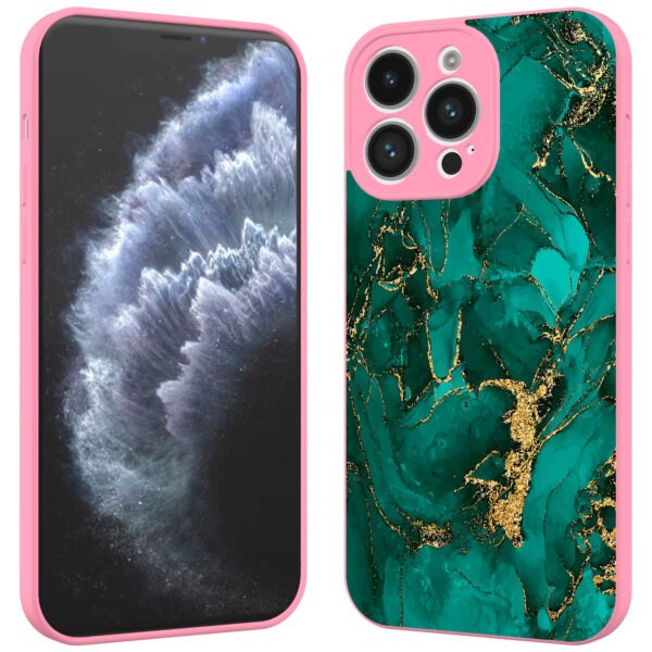 iPhone 11 Pro telefoonhoesje met goud groen marmer opdruk roze (2)
